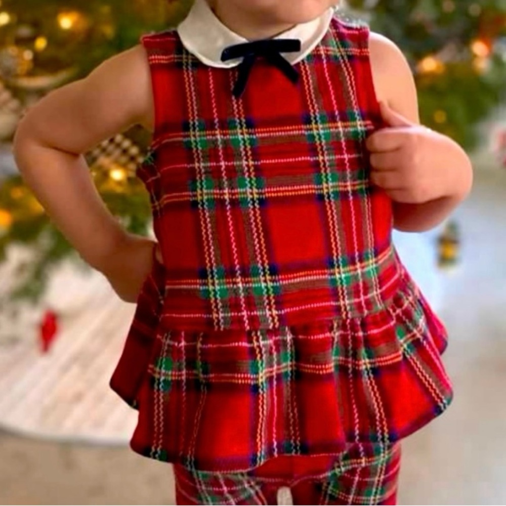 Janie & Jack Two Piece Red Plaid Pants Christmas Set